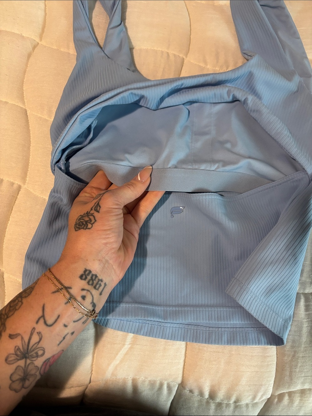 Fabletics Ribbed Light Blue Sports Bra Tank - Picture 3 of 4